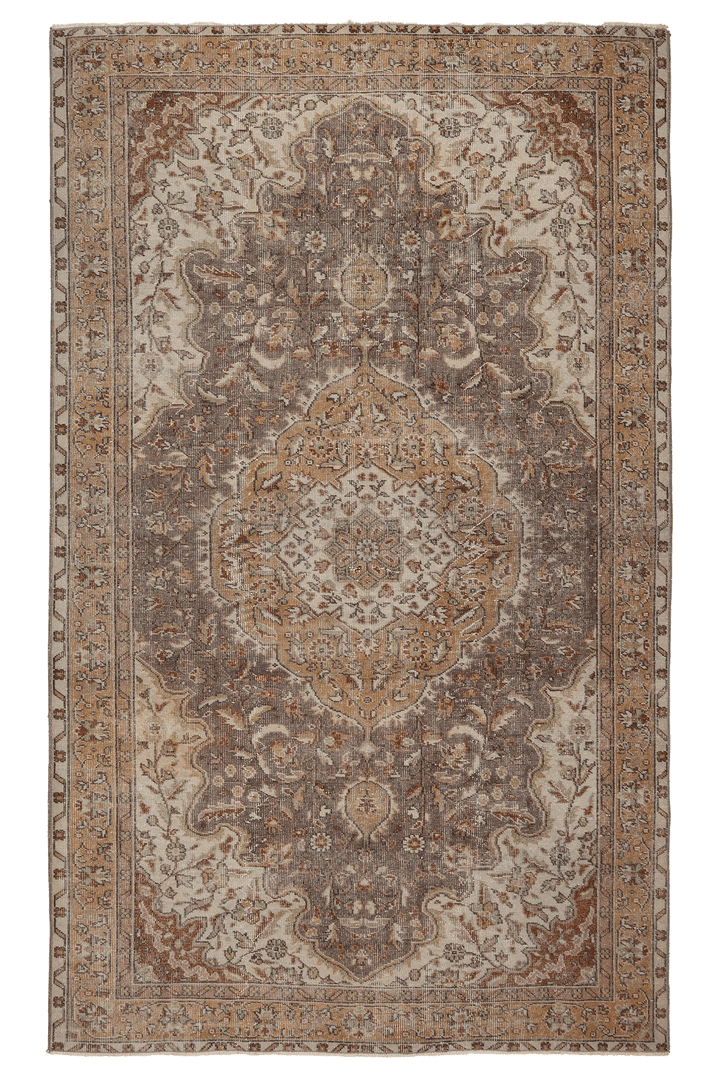 Vintage Isparta Turkish Area Rug 5x9 ft — Brown & Beige Floral (No. 53350)