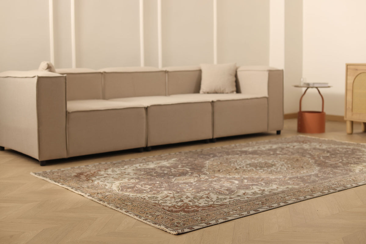 Vintage Isparta Turkish Area Rug 5x9 ft — Brown & Beige Floral (No. 53350)