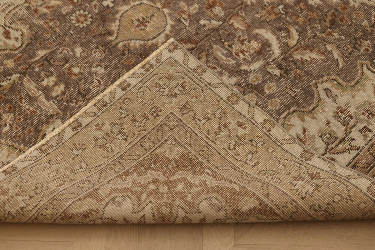 Vintage Isparta Turkish Area Rug 5x9 ft — Brown & Beige Floral (No. 53350)