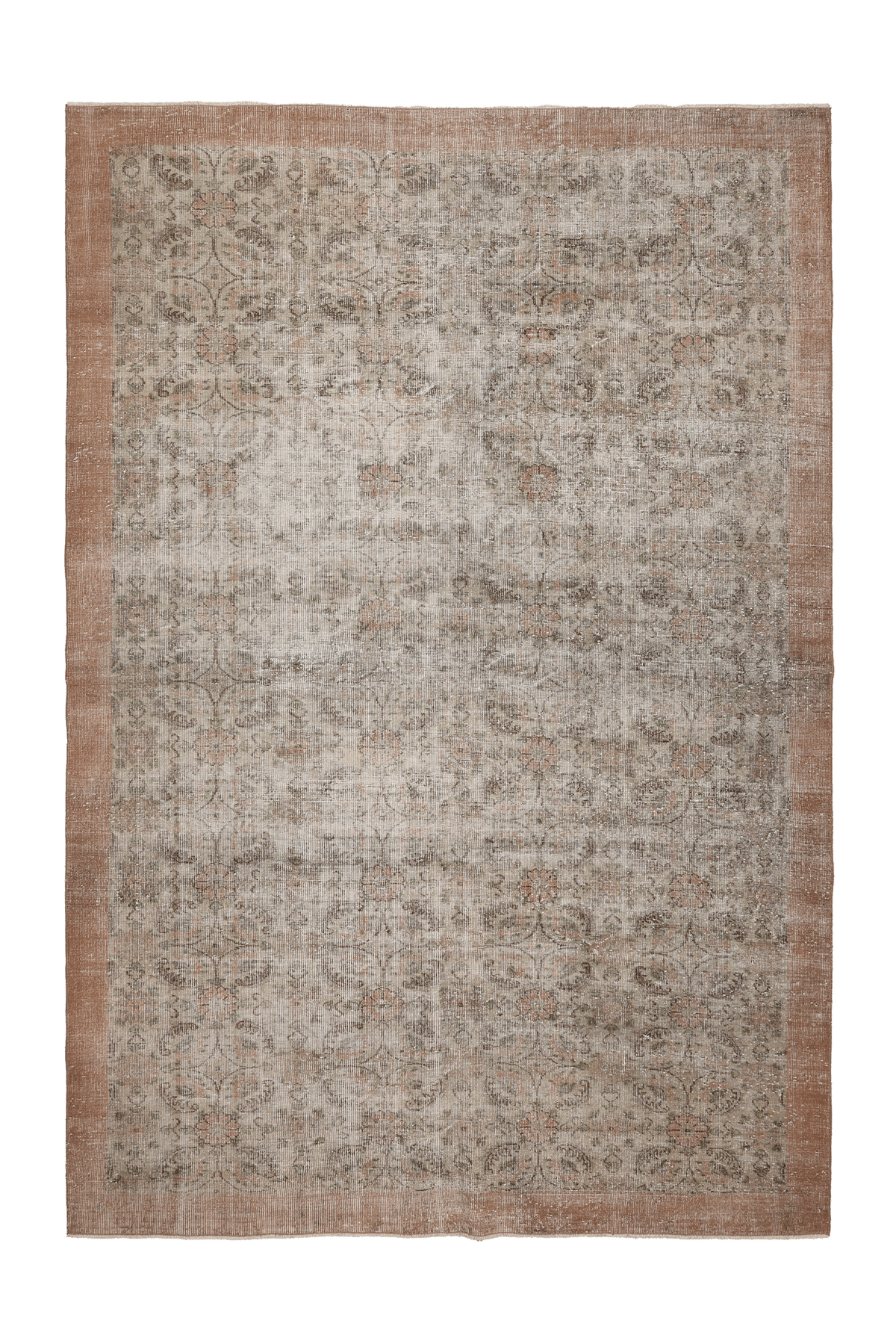 Vintage Isparta Turkish Area Rug 7x10 ft — Beige & Brown Floral