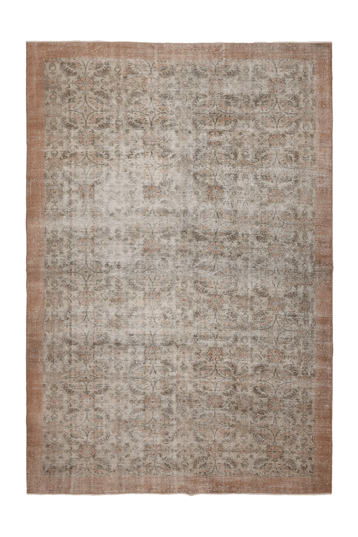 Vintage Isparta Turkish Area Rug 7x10 ft — Beige & Brown Floral