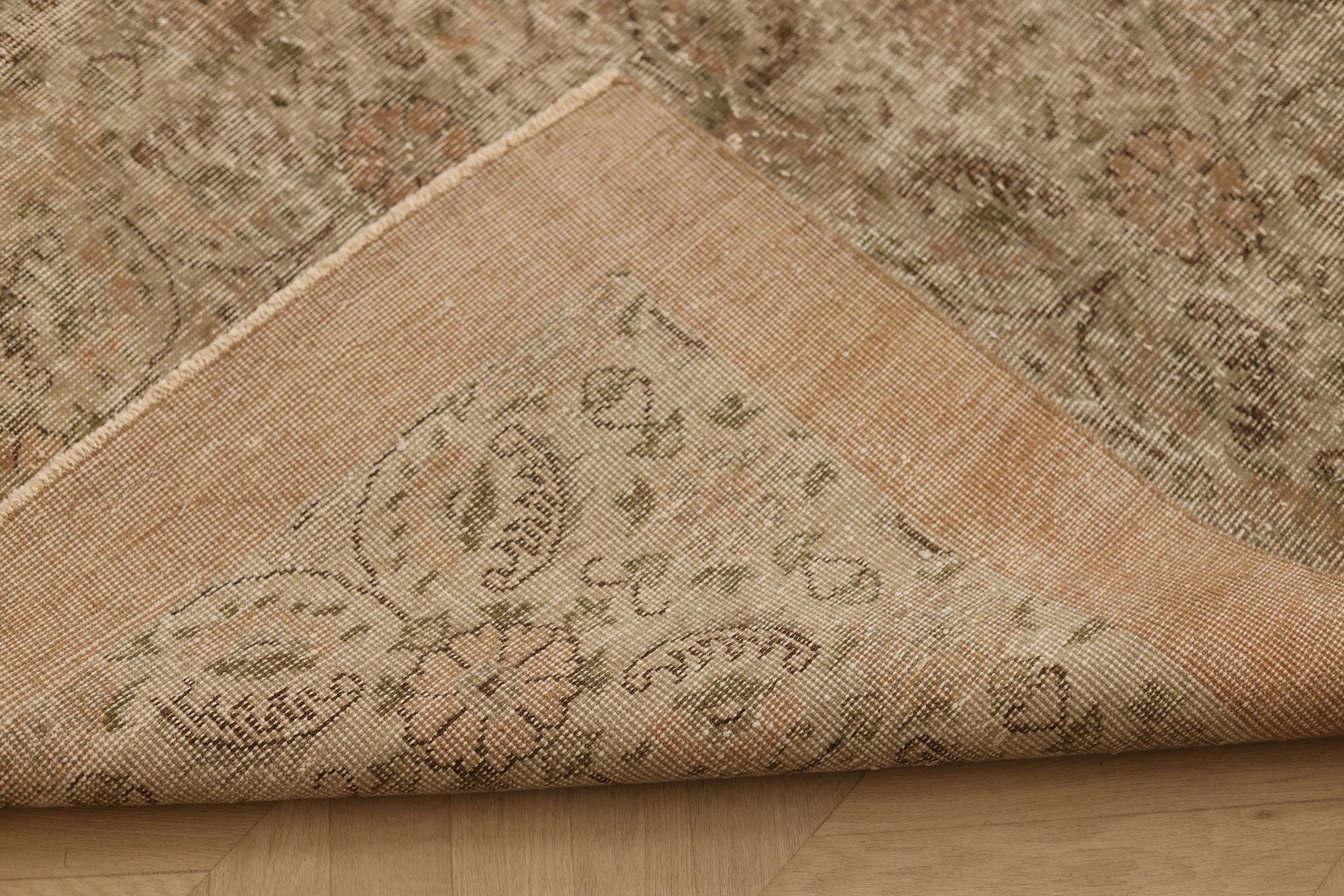 Vintage Isparta Turkish Area Rug 7x10 ft — Beige & Brown Floral
