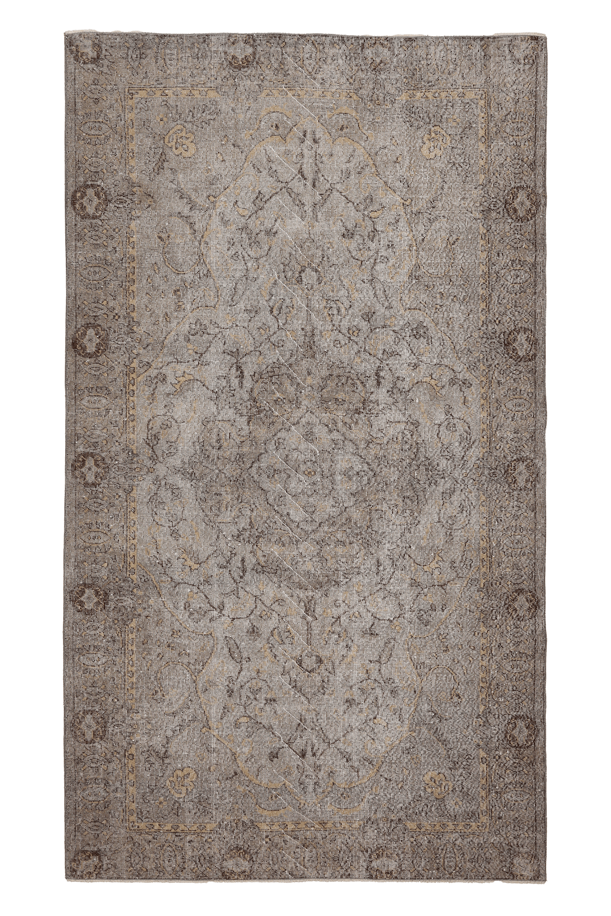 Vintage Isparta Turkish Area Rug 5x10 ft — Gray & Brown Floral