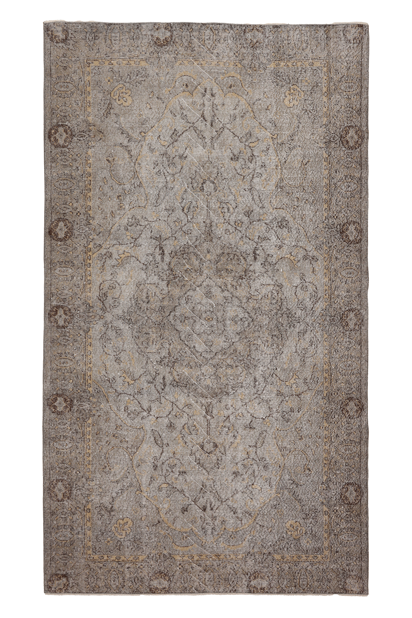 Vintage Isparta Turkish Area Rug 5x10 ft — Gray & Brown Floral