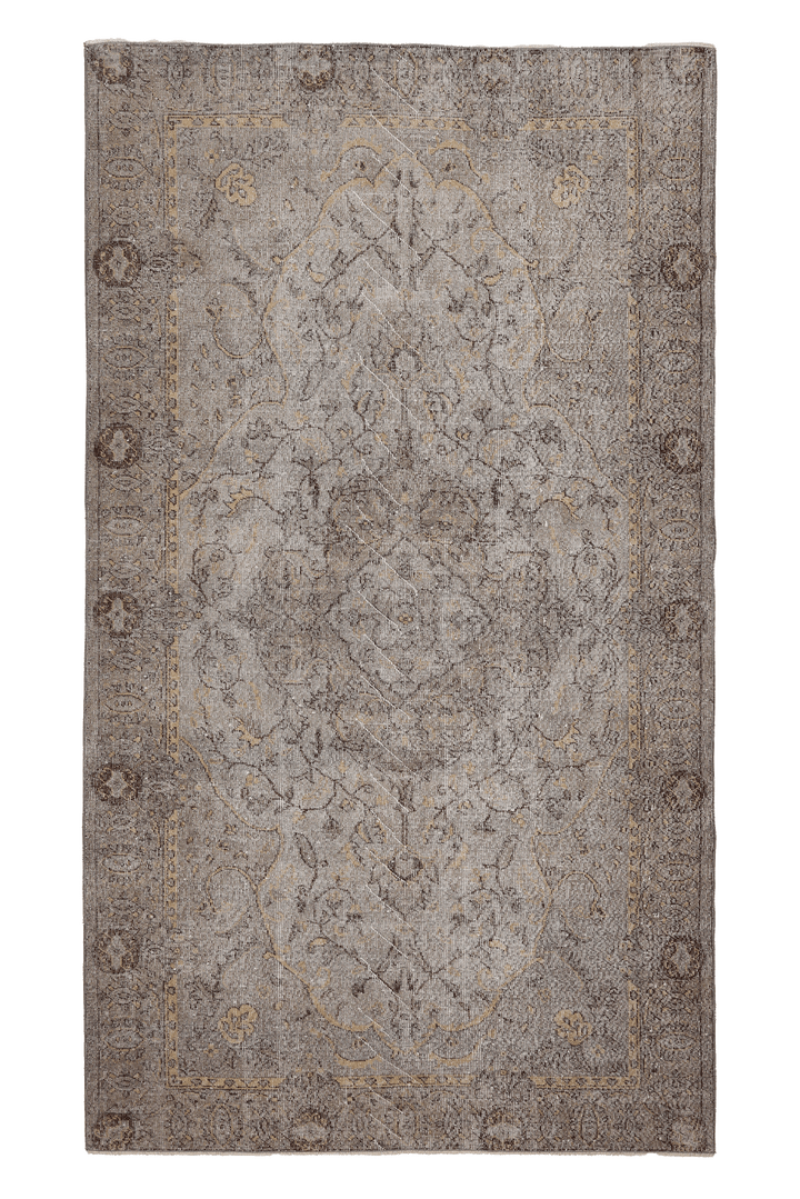 Vintage Isparta Turkish Area Rug 5x10 ft — Gray & Brown Floral