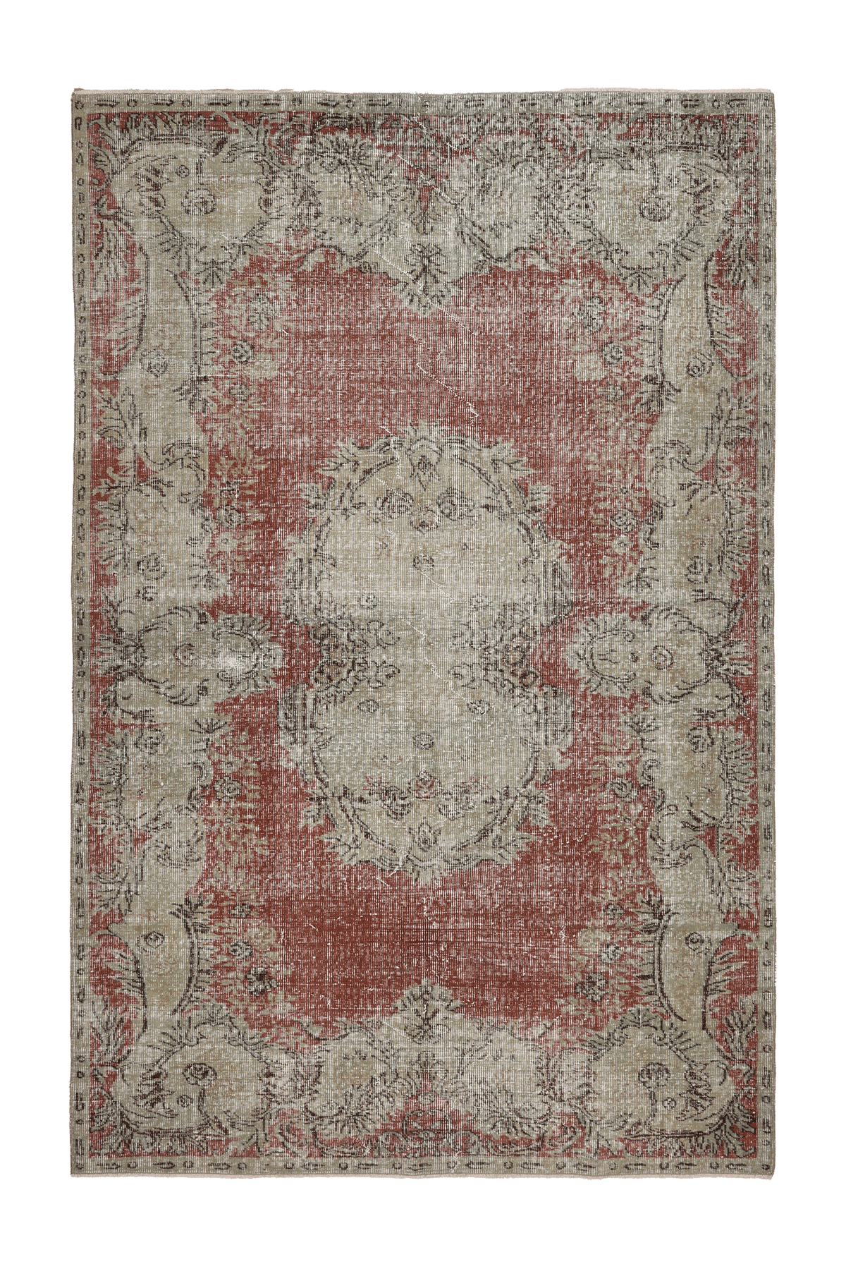 Vintage Isparta Turkish Area Rug 3x8 ft — Red & Beige Floral