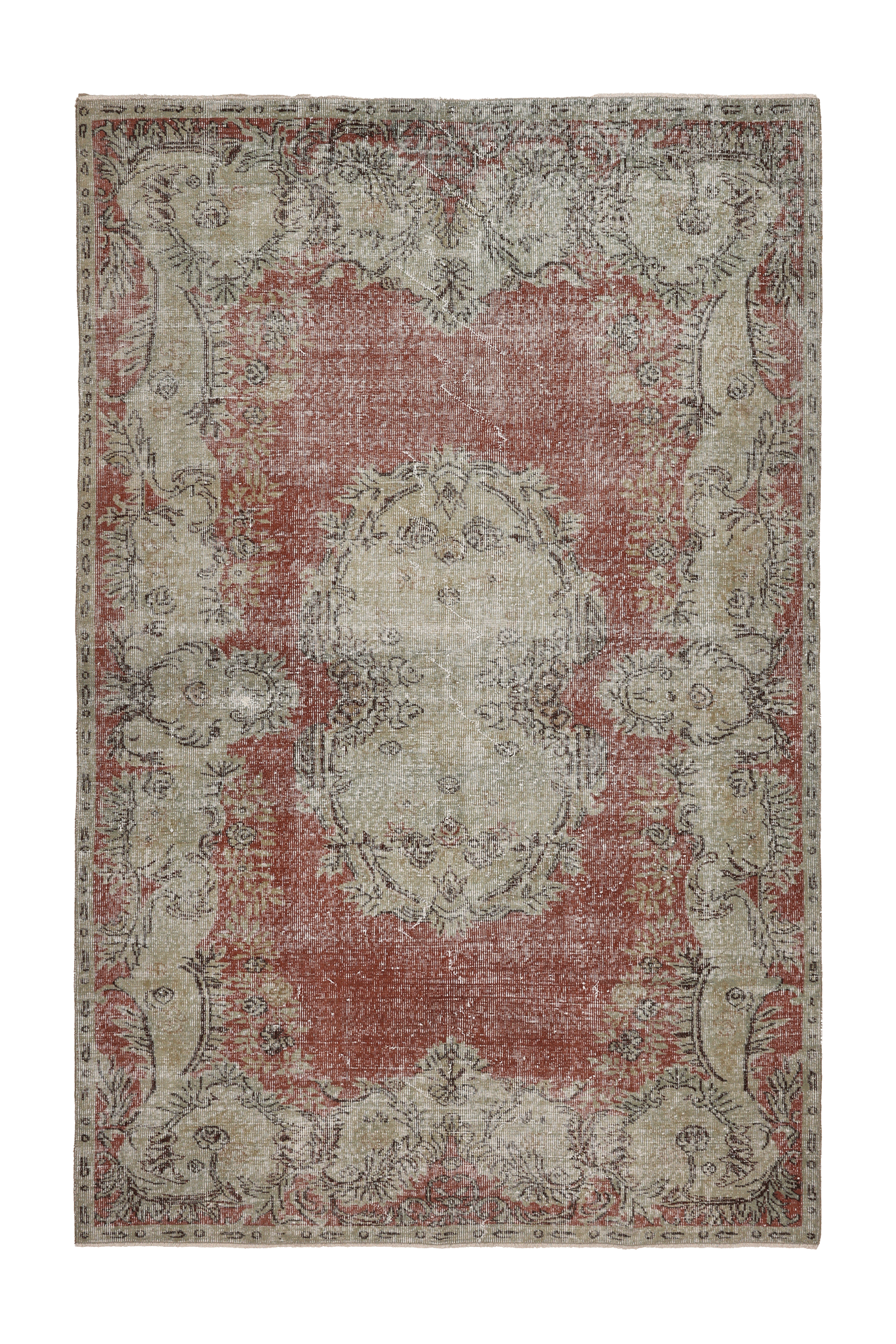 Vintage Isparta Turkish Area Rug 3x8 ft — Red & Beige Floral