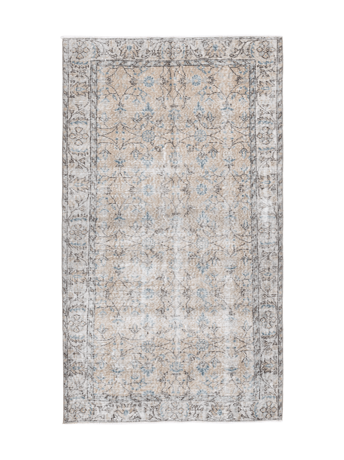 Hand-woven 3x7 ft vintage Isparta rug in burnt orange and neutral tones with intricate floral patterns and wool-cotton blend.