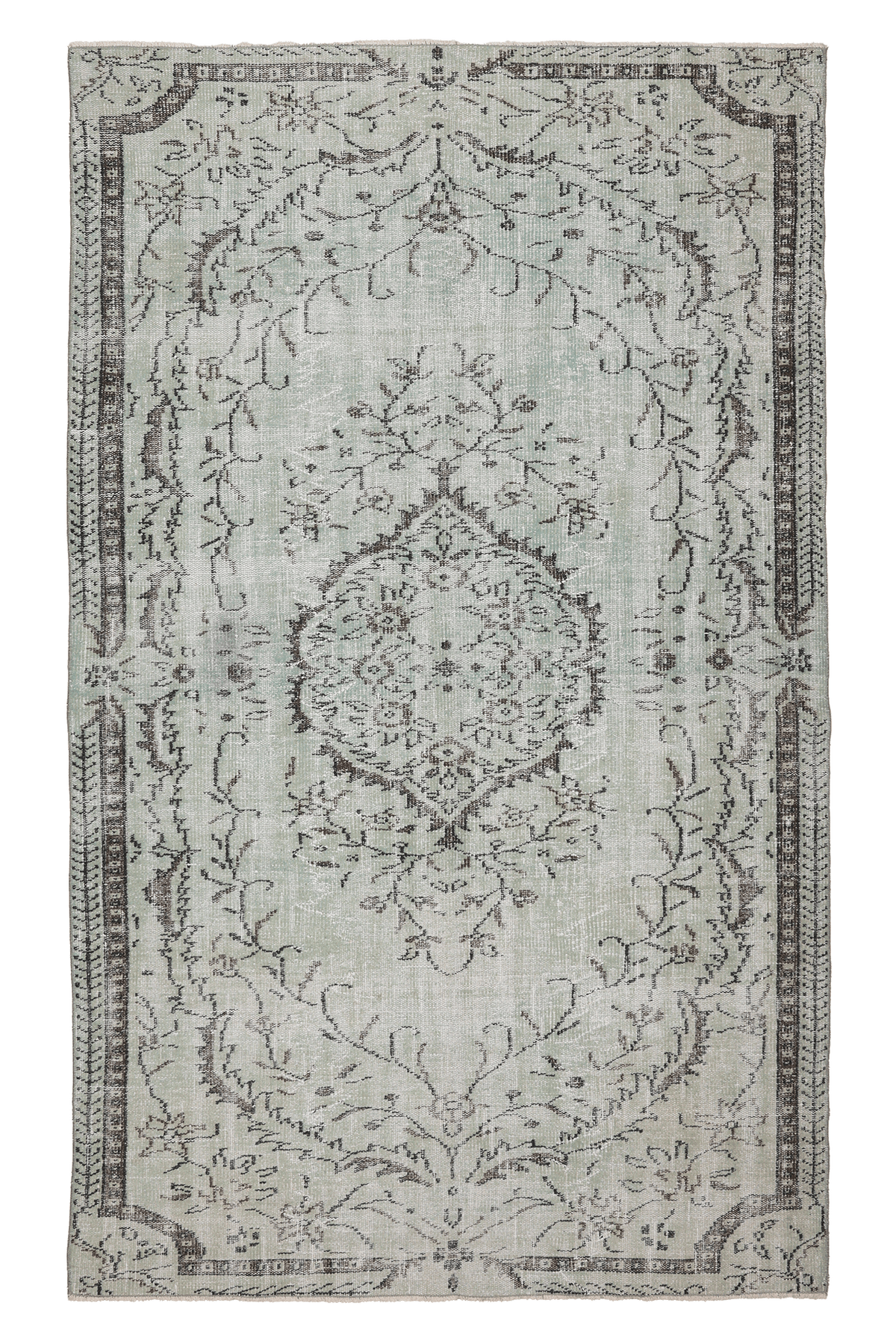 Vintage Manisa Turkish Area Rug 5x9 ft — Gray & Brown Floral