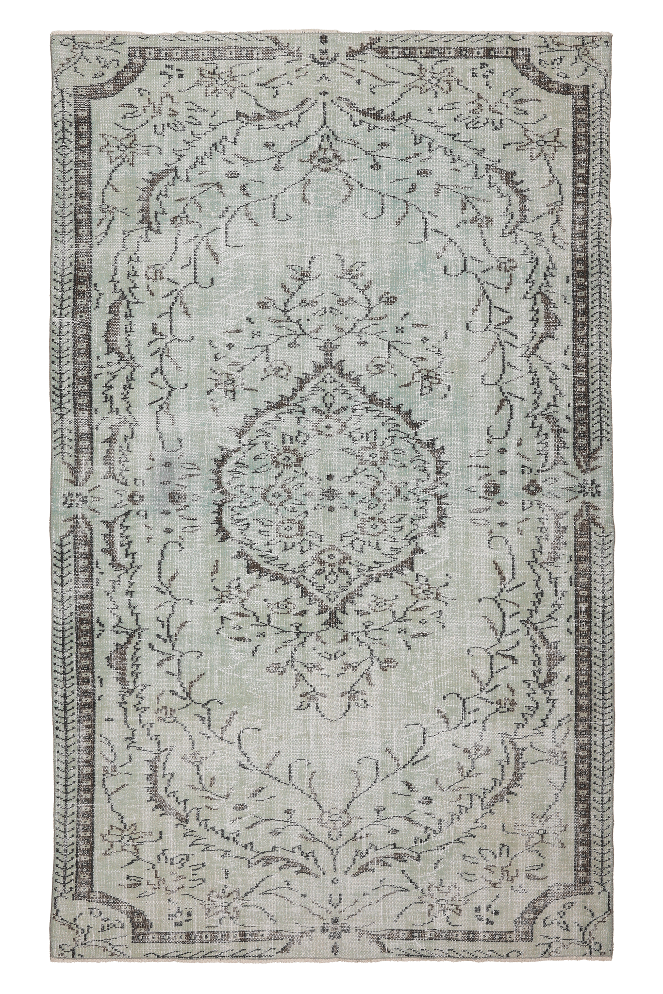 Vintage Manisa Turkish Area Rug 5x9 ft — Gray & Brown Floral