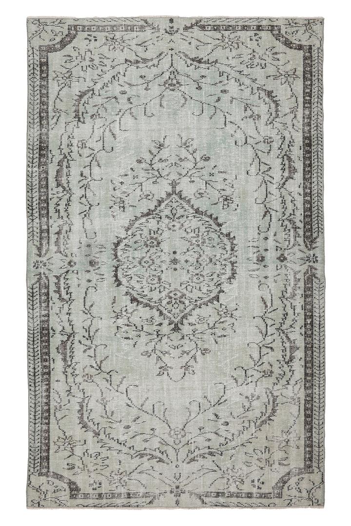Vintage Manisa Turkish Area Rug 5x9 ft — Gray & Brown Floral