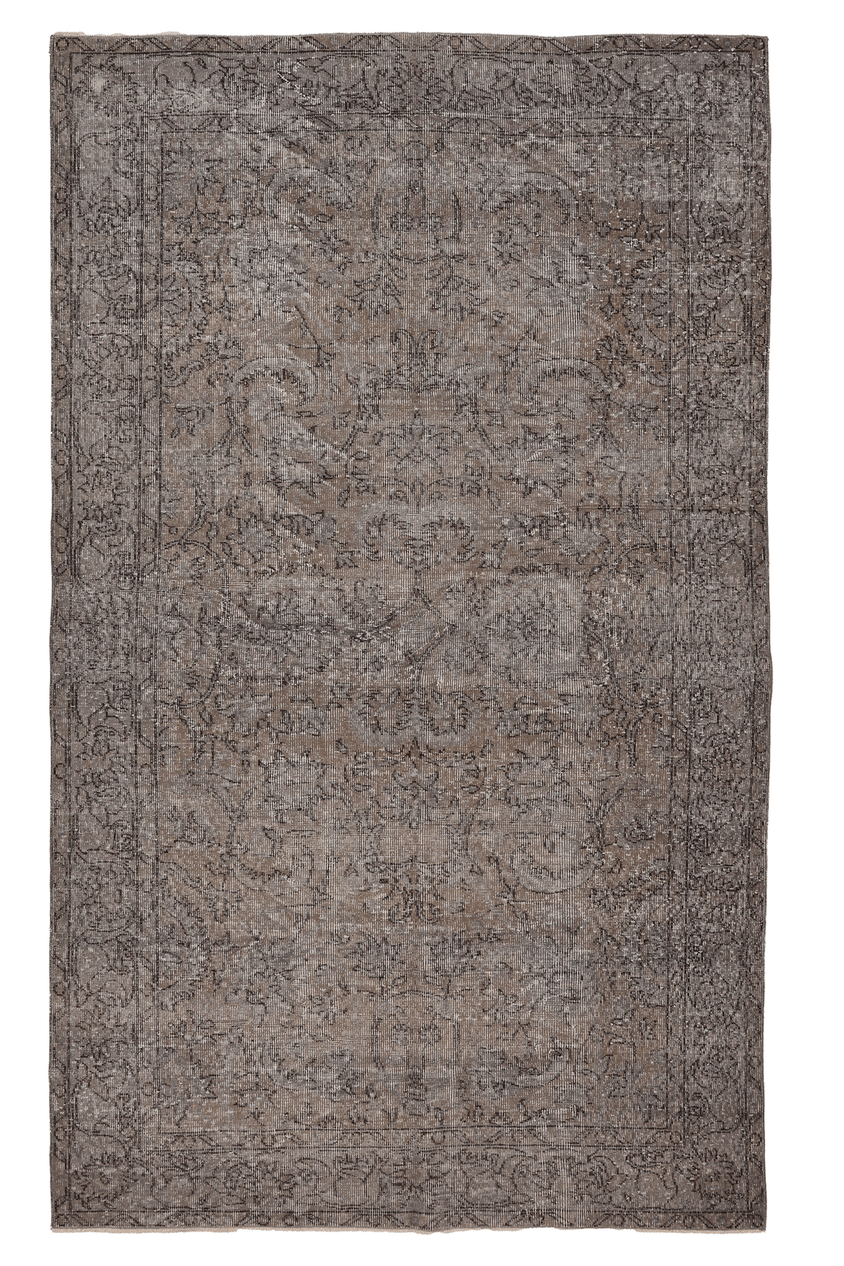 Vintage Isparta Turkish Area Rug 5x9 ft — Gray & Brown Floral (No. 53378)