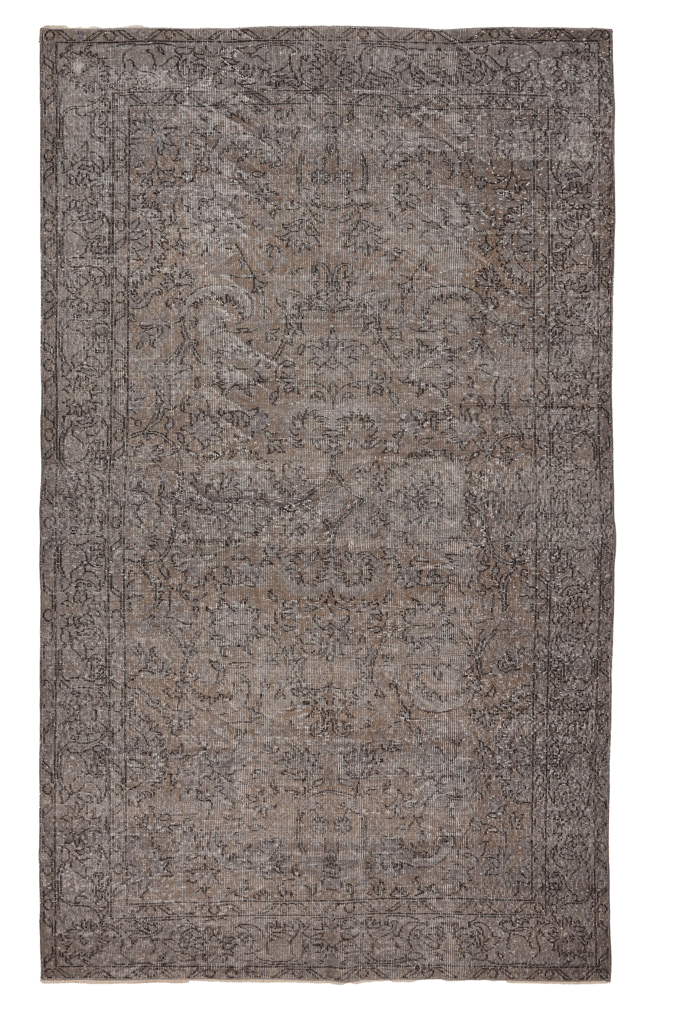 Vintage Isparta Turkish Area Rug 5x9 ft — Gray & Brown Floral (No. 53378)
