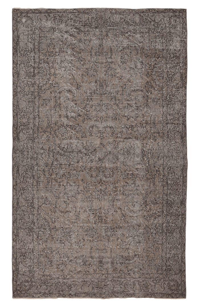 Vintage Isparta Turkish Area Rug 5x9 ft — Gray & Brown Floral (No. 53378)
