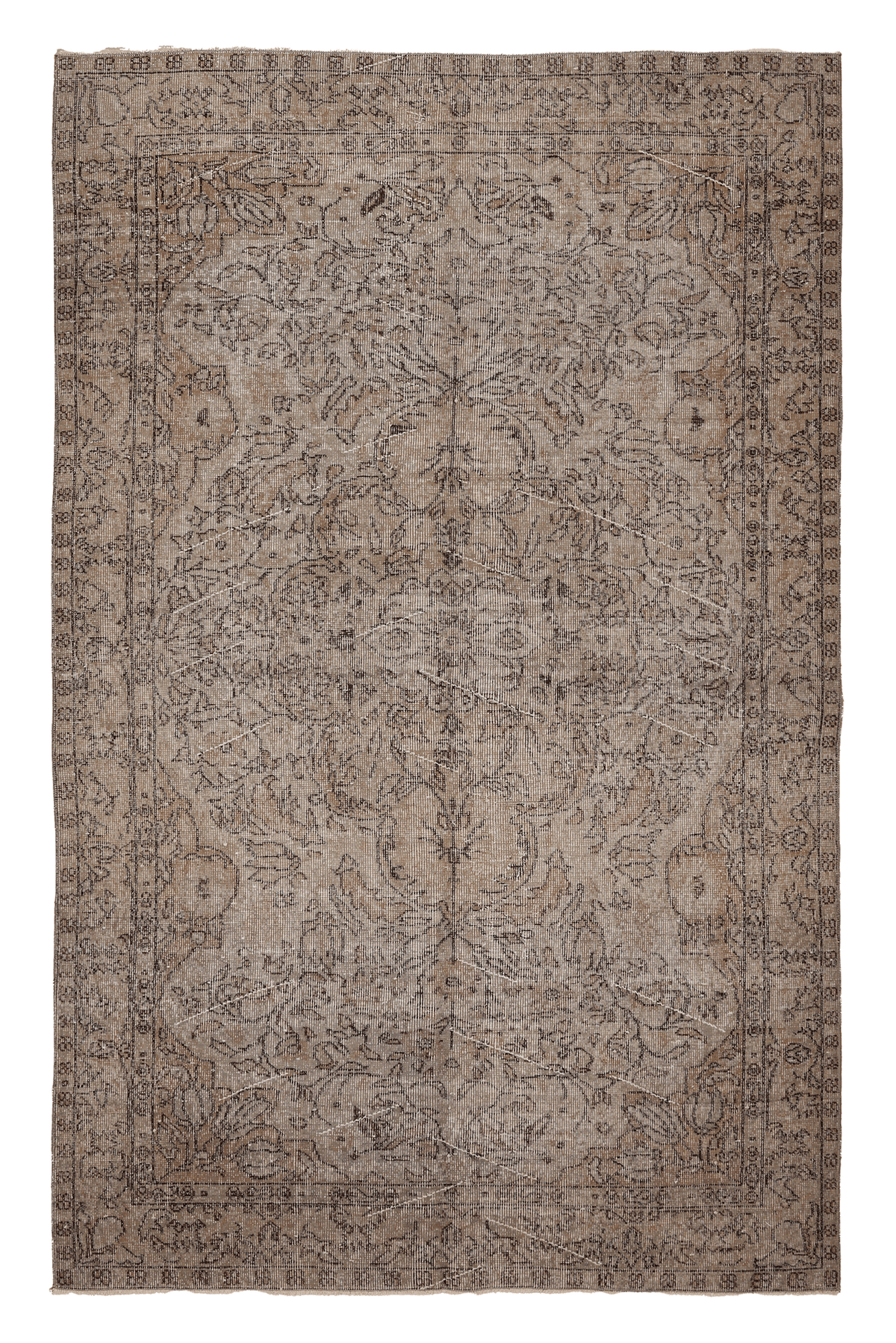 Vintage Isparta Turkish Area Rug 5x8 ft — Beige & Brown Floral (No. 53379)