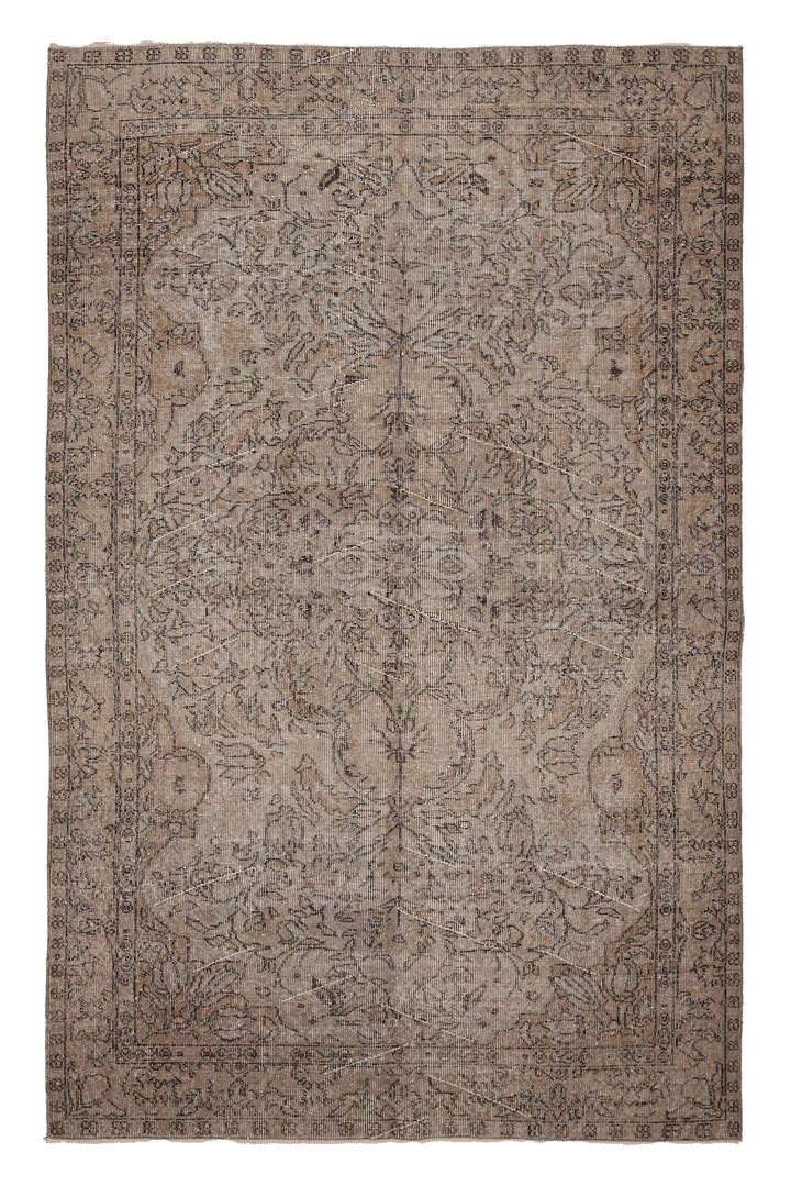 Vintage Isparta Turkish Area Rug 5x8 ft — Beige & Brown Floral (No. 53379)