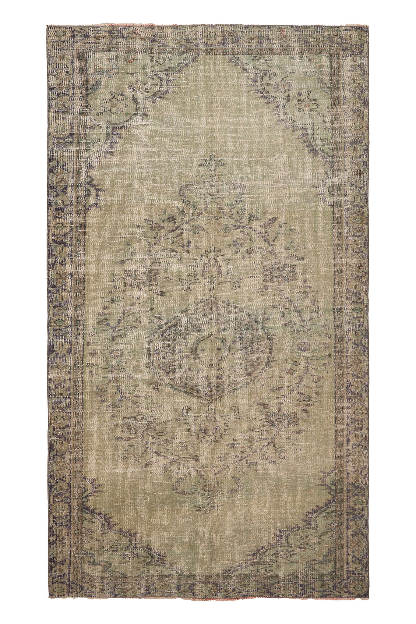 Vintage Manisa Turkish Area Rug 5x9 ft — Green & Gray Floral