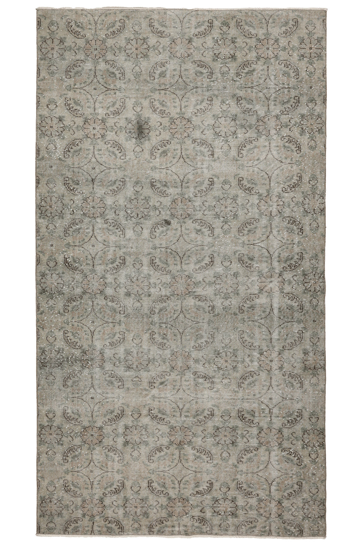 Vintage Isparta Turkish Area Rug 4x8 ft — Gray & Beige Floral