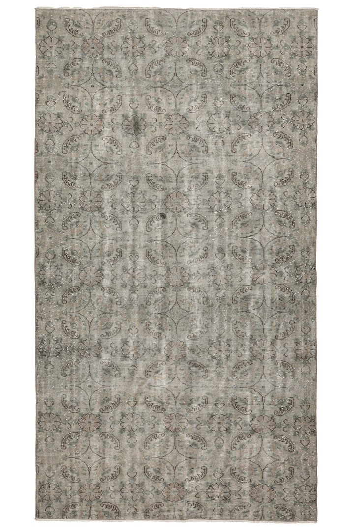 Vintage Isparta Turkish Area Rug 4x8 ft — Gray & Beige Floral