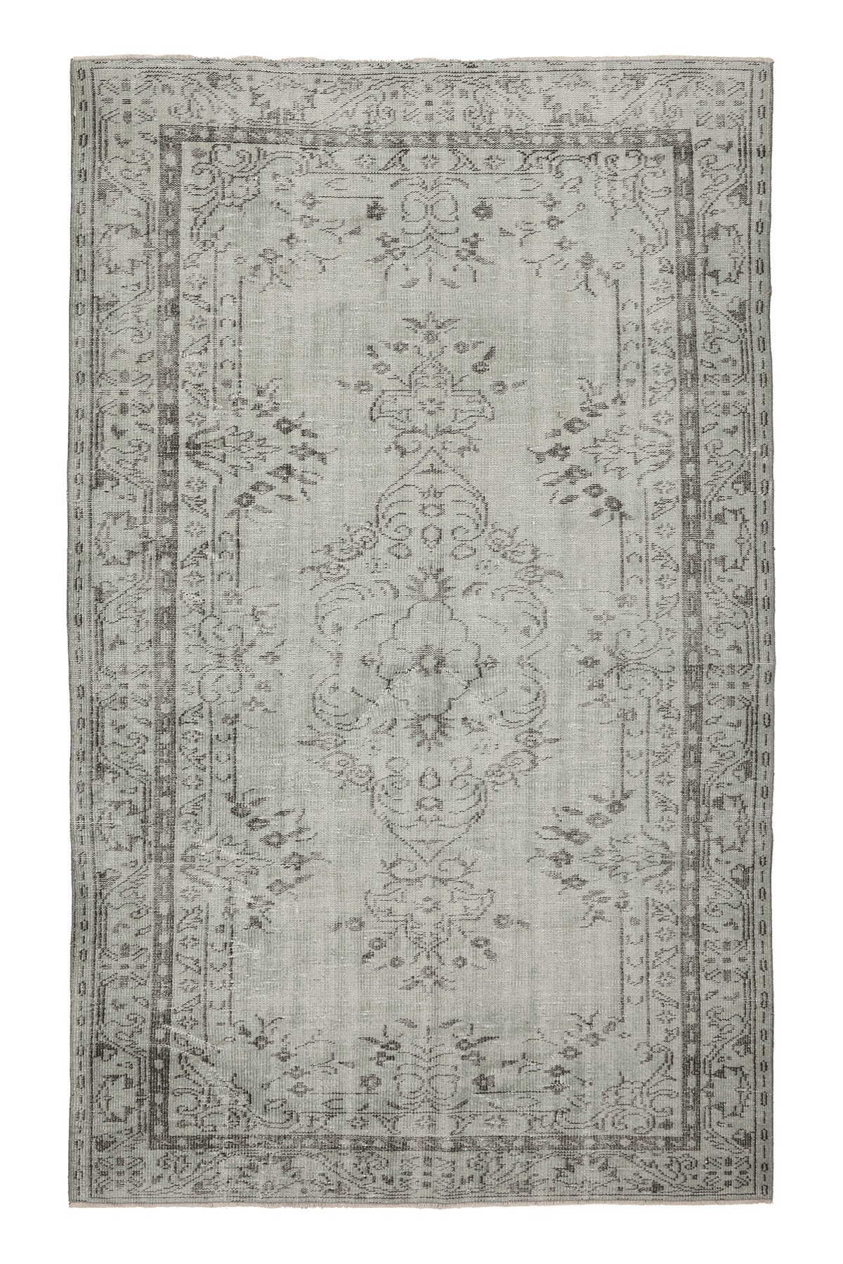 Vintage Manisa Turkish Area Rug 5x8 ft — Gray & Beige Floral (No. 53408)
