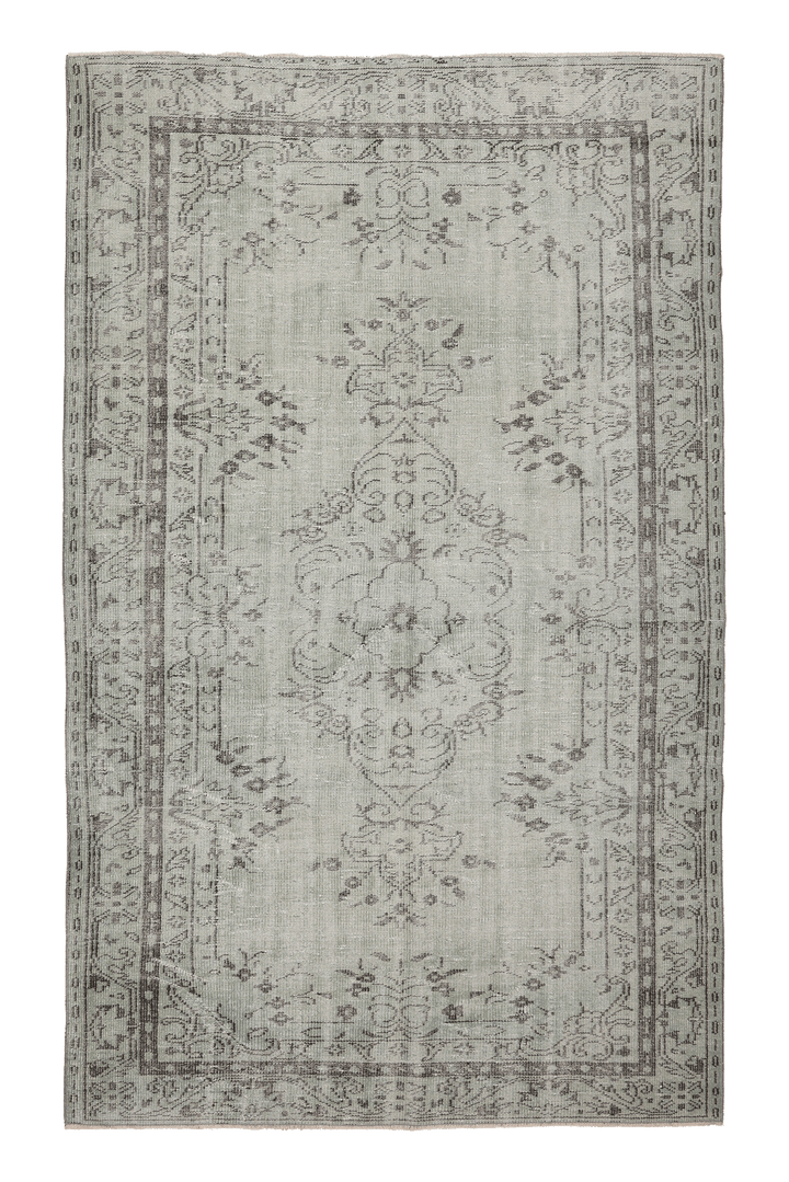 Vintage Manisa Turkish Area Rug 5x8 ft — Gray & Beige Floral (No. 53408)