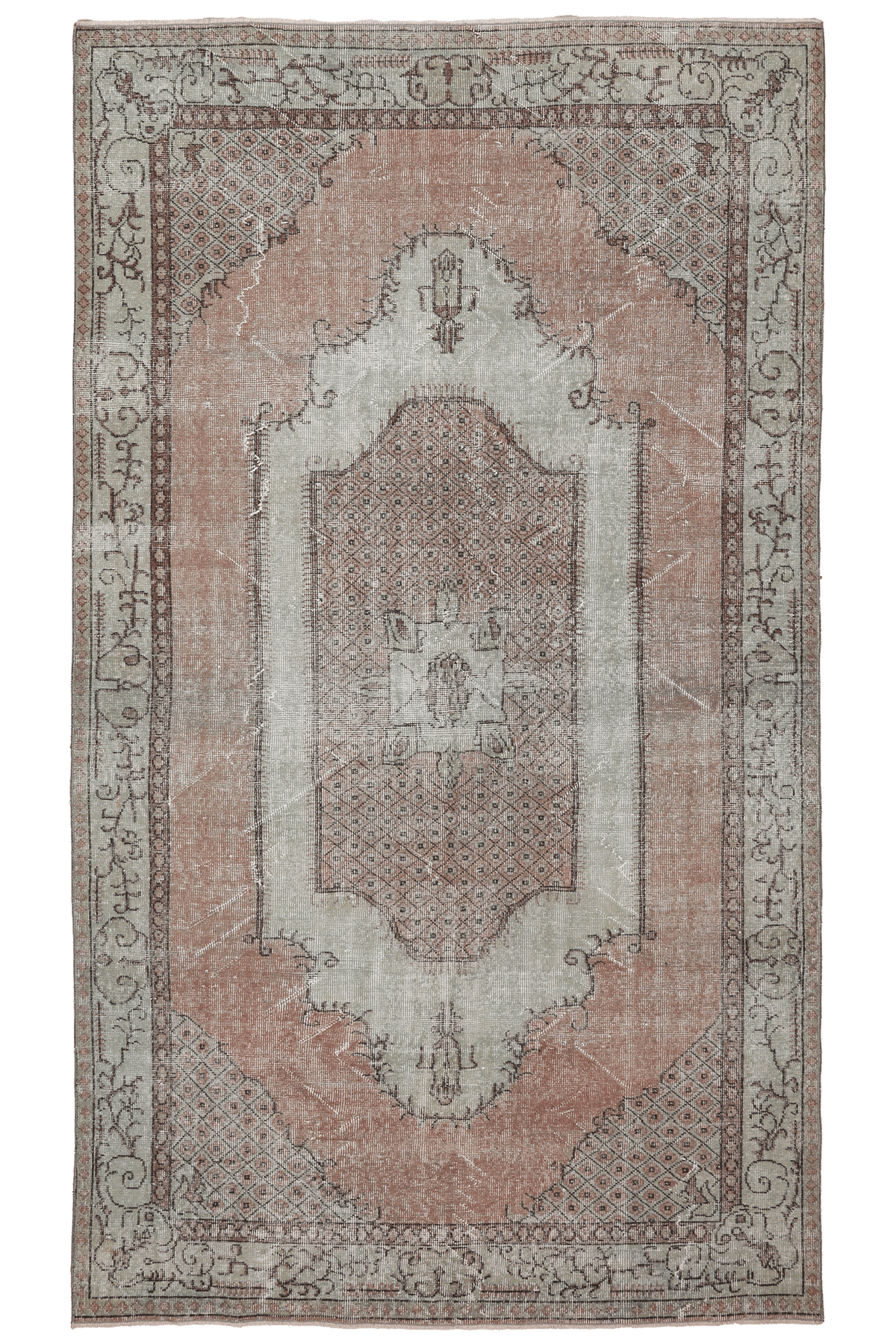 Vintage Isparta Turkish Area Rug 5x9 ft — Pink & Gray Geometric