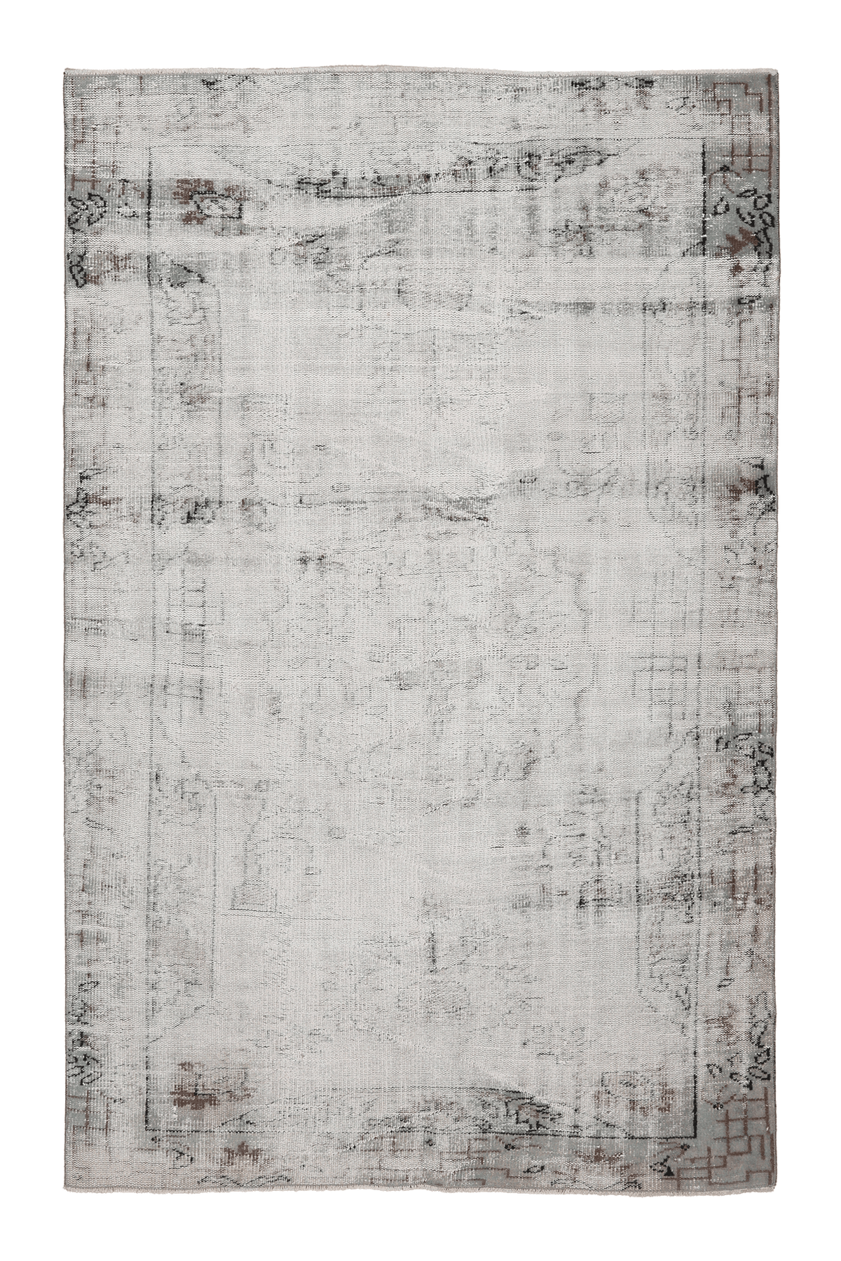 Vintage Manisa Turkish Area Rug 5x7 ft — Gray & White Distressed