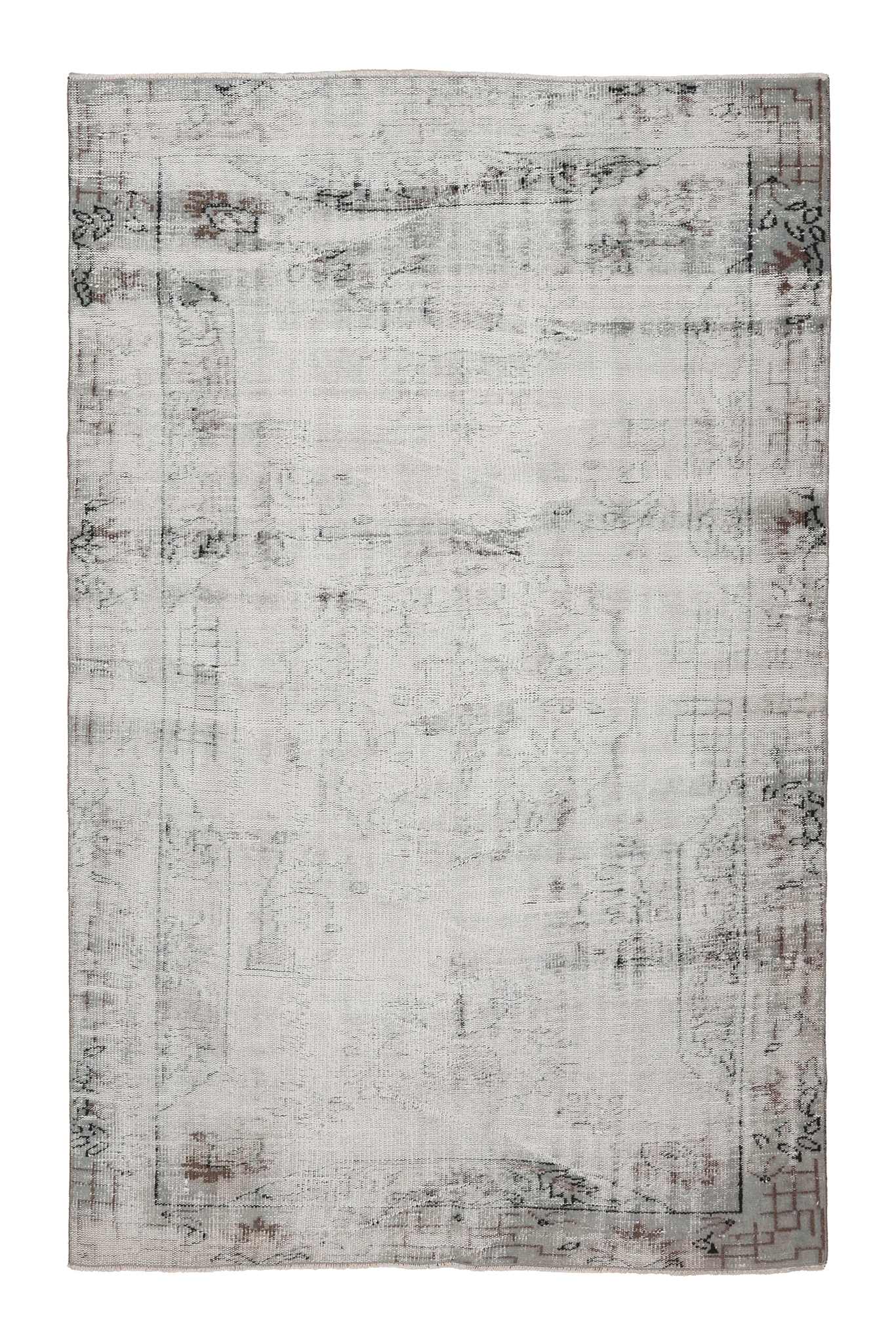 Vintage Manisa Turkish Area Rug 5x7 ft — Gray & White Distressed