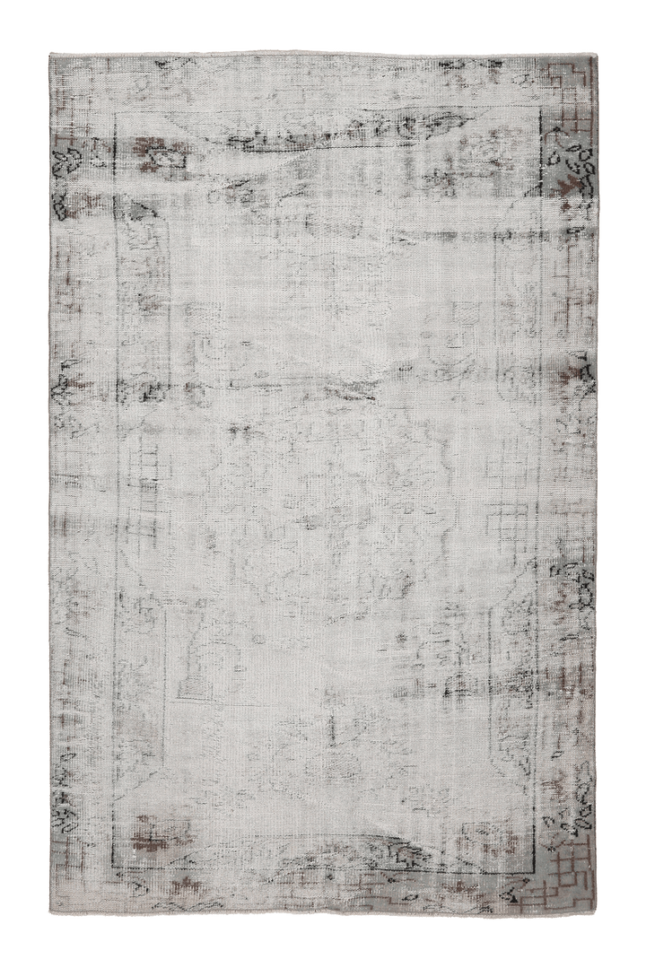 Vintage Manisa Turkish Area Rug 5x7 ft — Gray & White Distressed