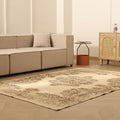 Vintage Isparta Turkish Area Rug 5x8 ft — Beige & Brown Floral (No. 53870)