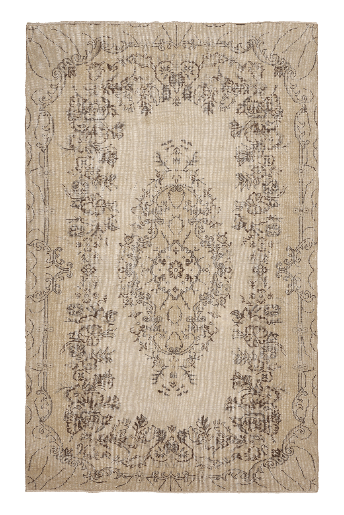 Vintage Isparta Turkish Area Rug 5x9 ft — Beige & Brown Floral (No. 53873)