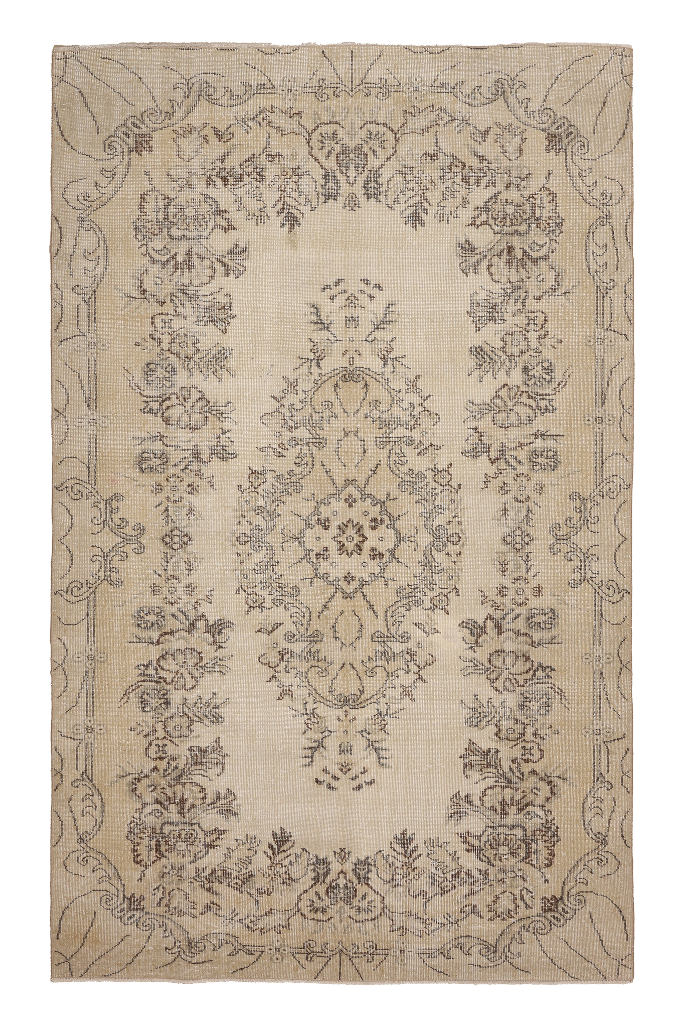 Vintage Isparta Turkish Area Rug 5x9 ft — Beige & Brown Floral (No. 53873)