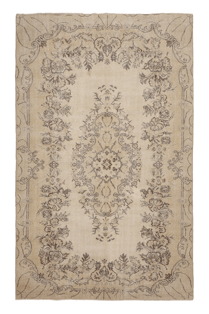 Vintage Isparta Turkish Area Rug 5x9 ft — Beige & Brown Floral (No. 53873)
