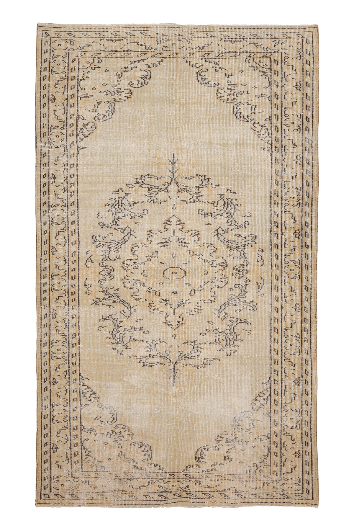 Vintage Manisa Turkish Area Rug 5x9 ft — Beige & Gray Floral