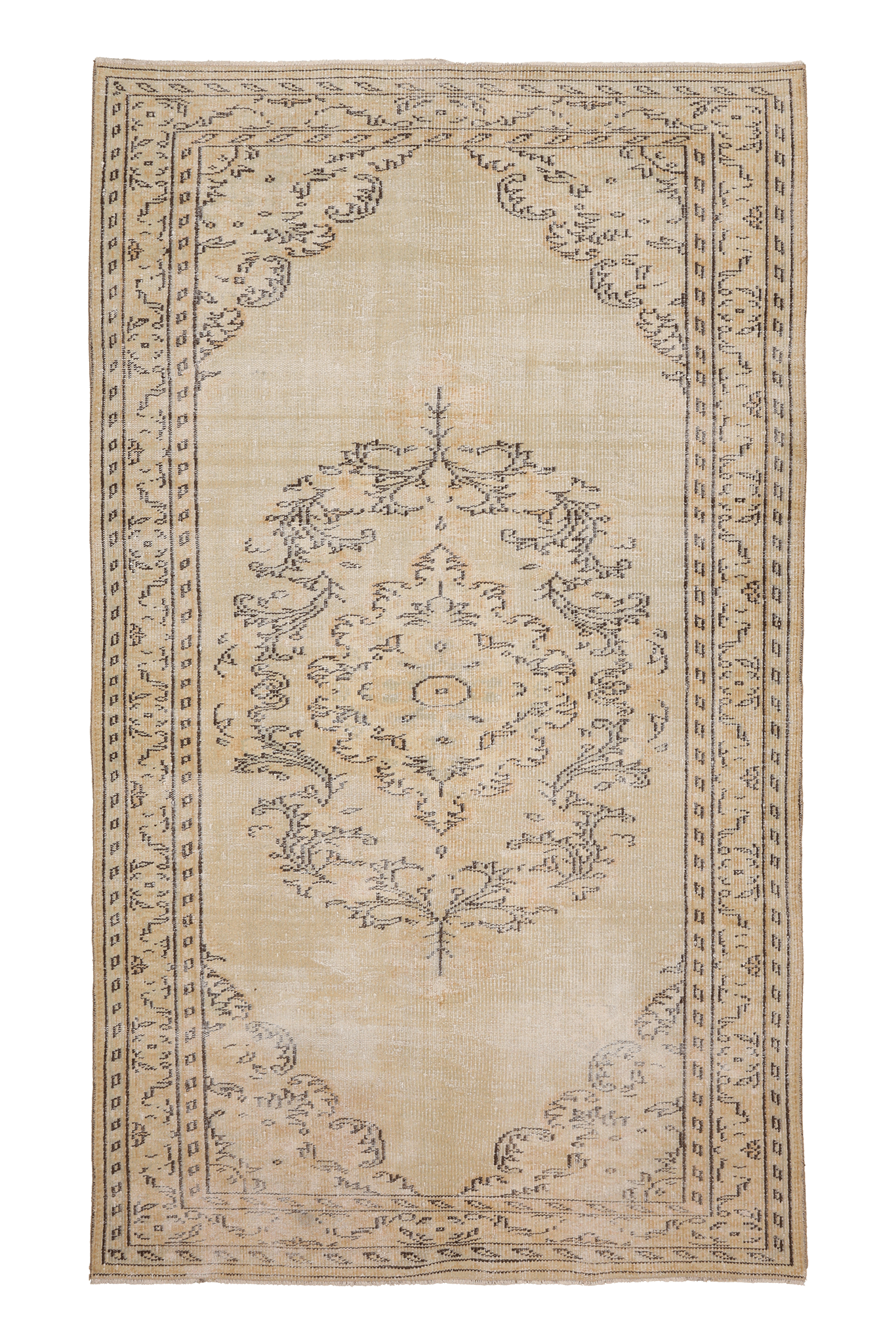 Vintage Manisa Turkish Area Rug 5x9 ft — Beige & Gray Floral