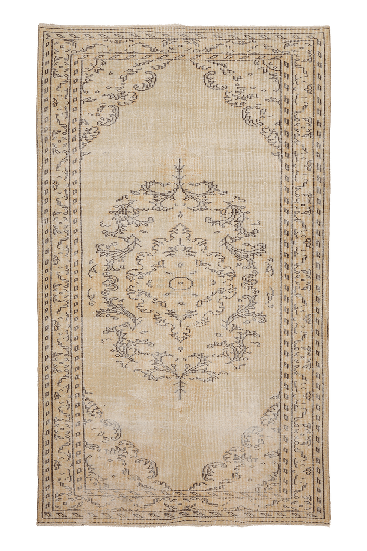 Vintage Manisa Turkish Area Rug 5x9 ft — Beige & Gray Floral