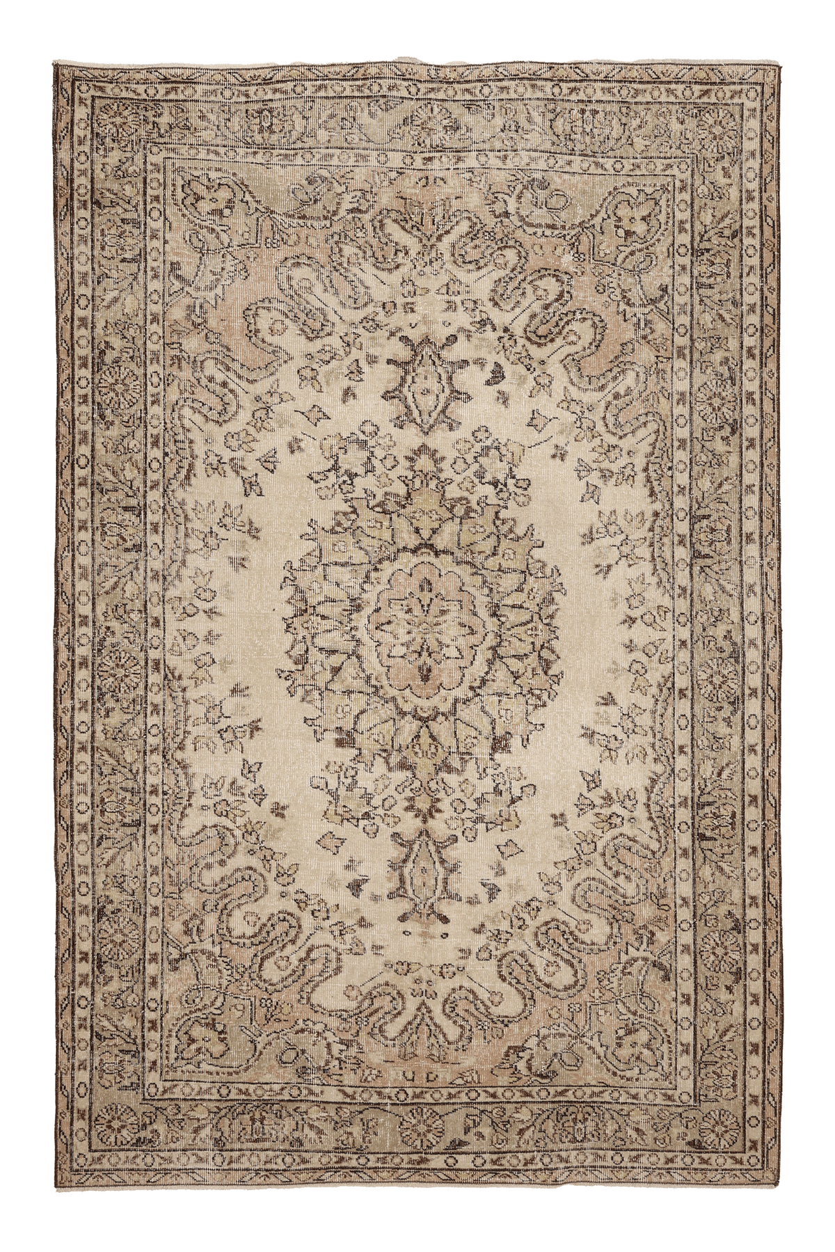 Vintage Isparta Turkish Area Rug 5x8 ft — Beige & Brown Floral (No. 53877)