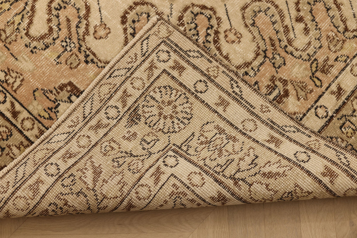Vintage Isparta Turkish Area Rug 5x8 ft — Beige & Brown Floral (No. 53877)