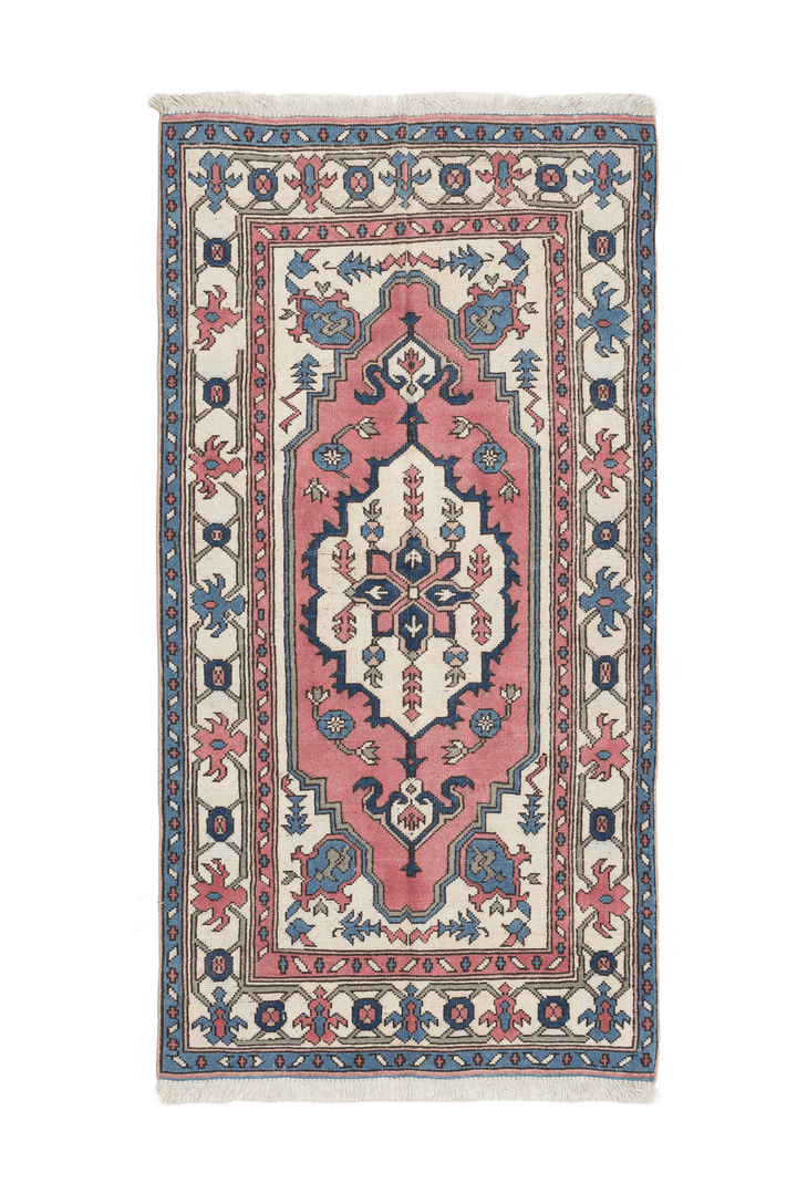 Vintage Niğde Turkish Area Rug 3x7 ft — Pink Floral