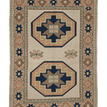 Vintage Muğla Turkish Area Rug 5x7 ft — Beige & Blue Geometric