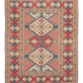 Vintage Turkish Area Rug 5x7 ft — Pink & Blue Geometric