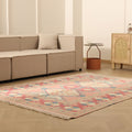 Vintage Turkish Area Rug 5x7 ft — Pink & Blue Geometric