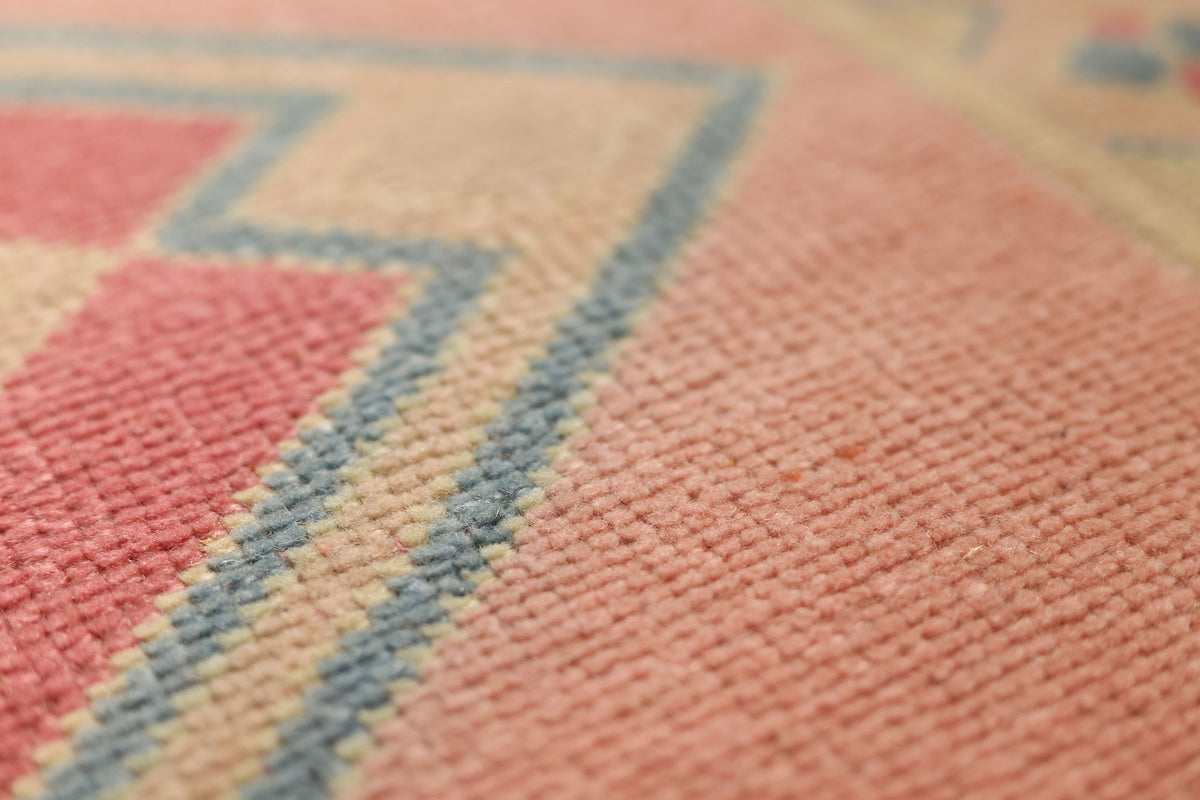 Vintage Turkish Area Rug 5x7 ft — Pink & Blue Geometric