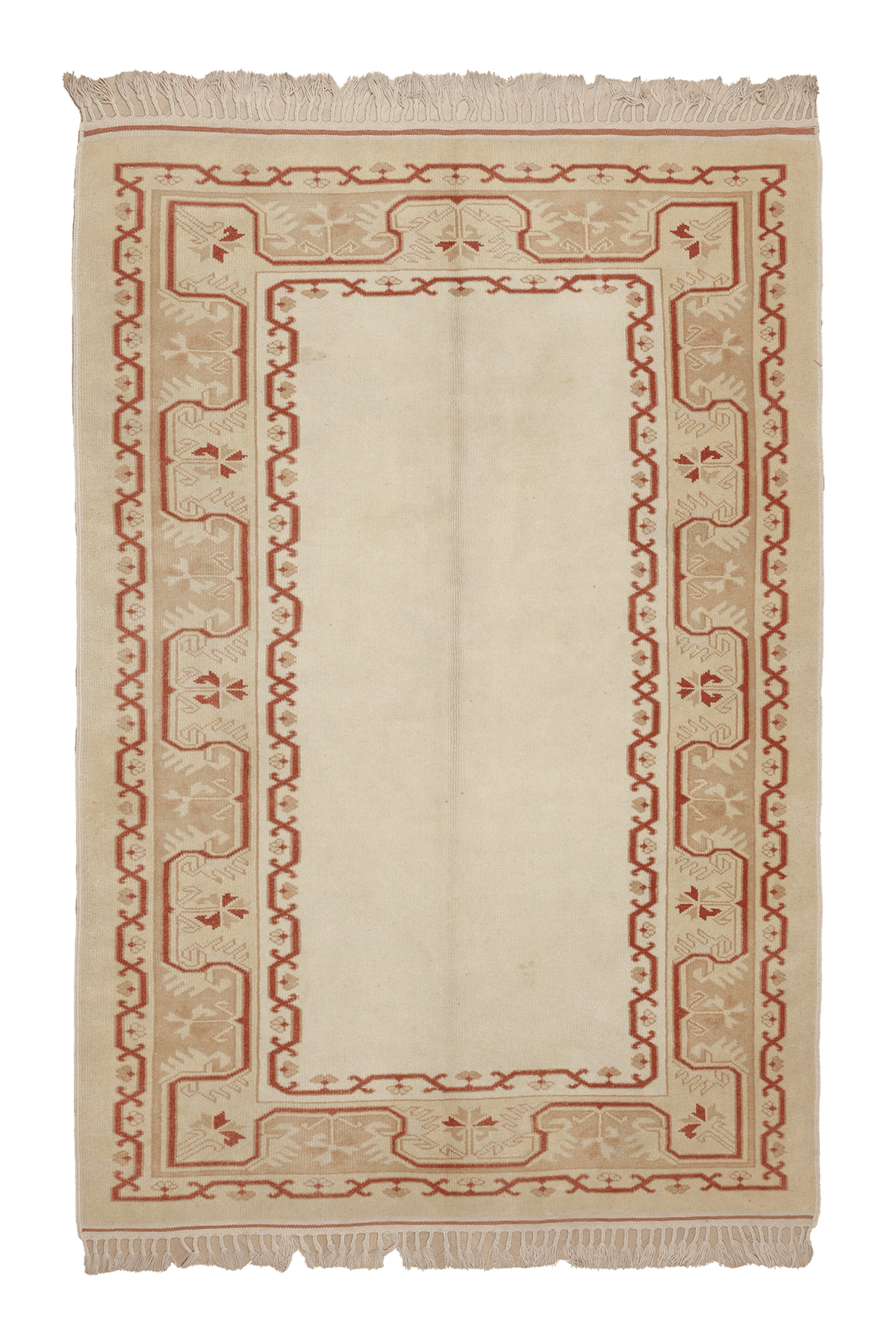 Vintage Muğla Turkish Area Rug 5x7 ft — Beige & Red Geometric