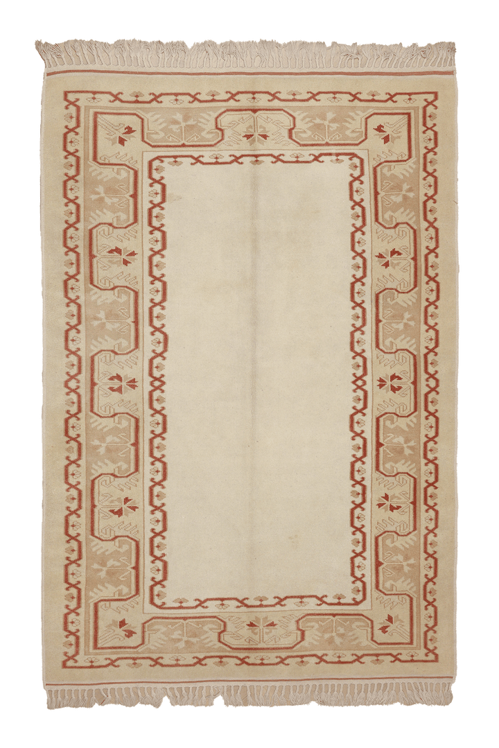 Vintage Muğla Turkish Area Rug 5x7 ft — Beige & Red Geometric