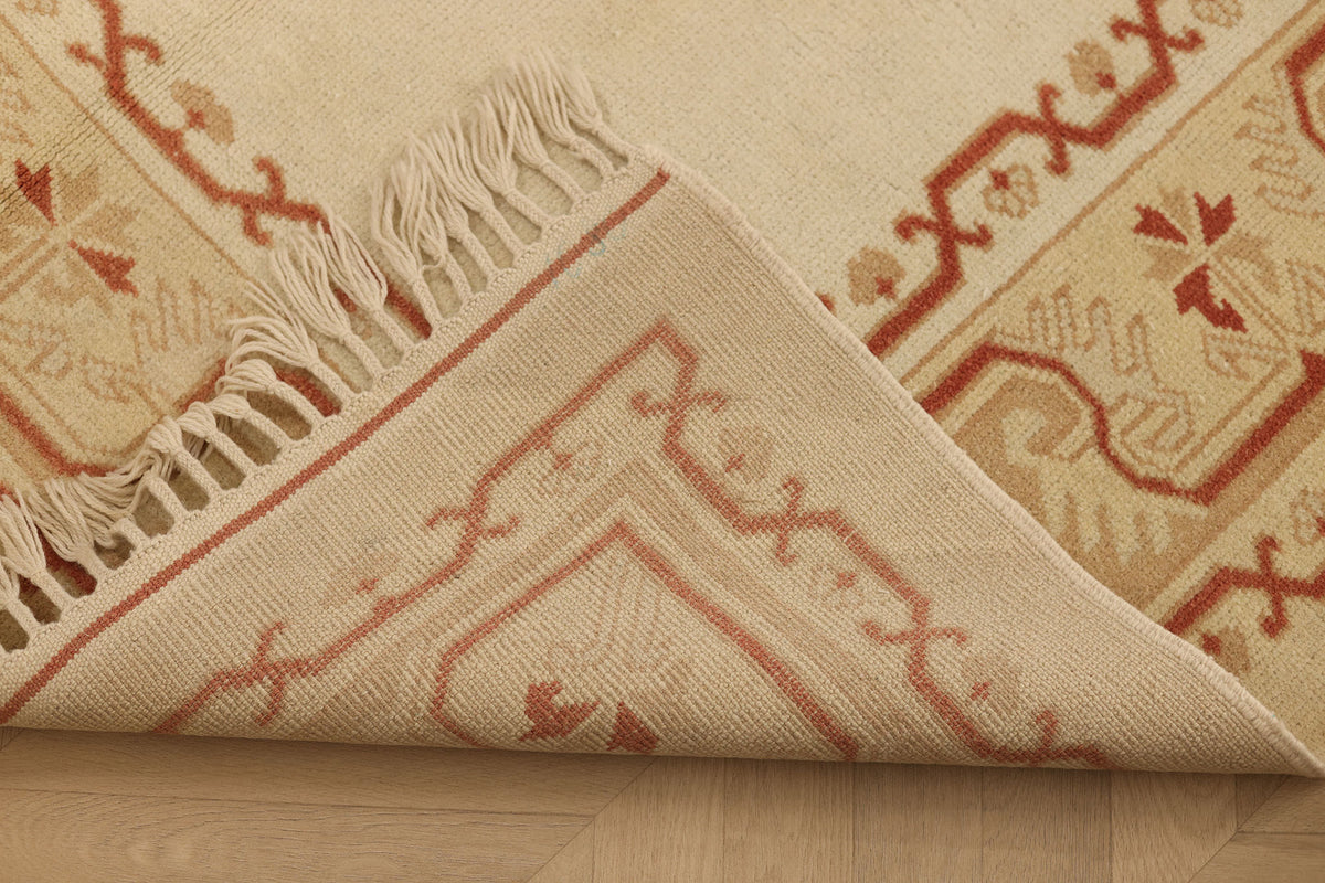 Vintage Muğla Turkish Area Rug 5x7 ft — Beige & Red Geometric