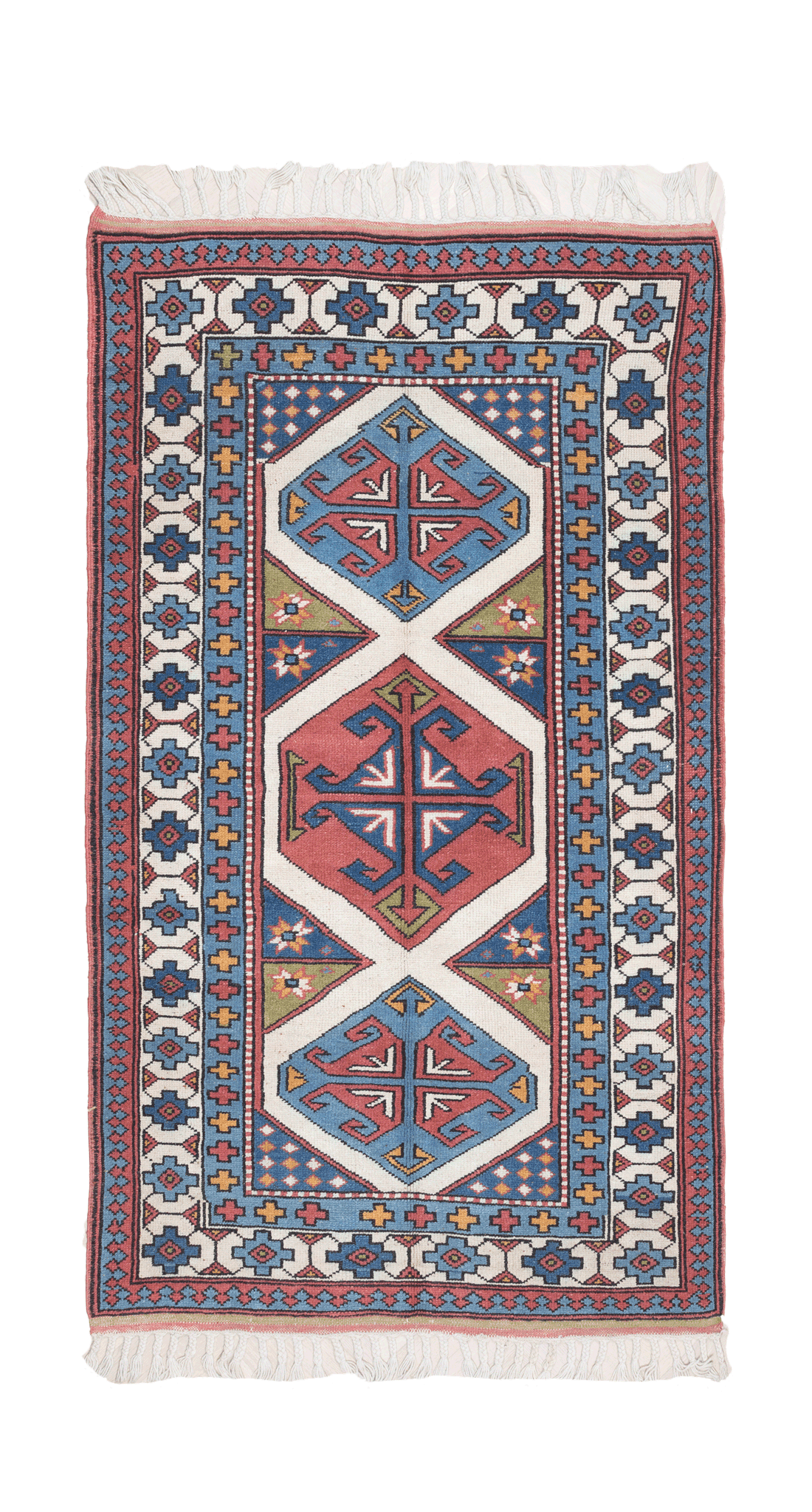 Vintage Niğde Turkish Area Rug 3x6 ft — White & Blue Floral