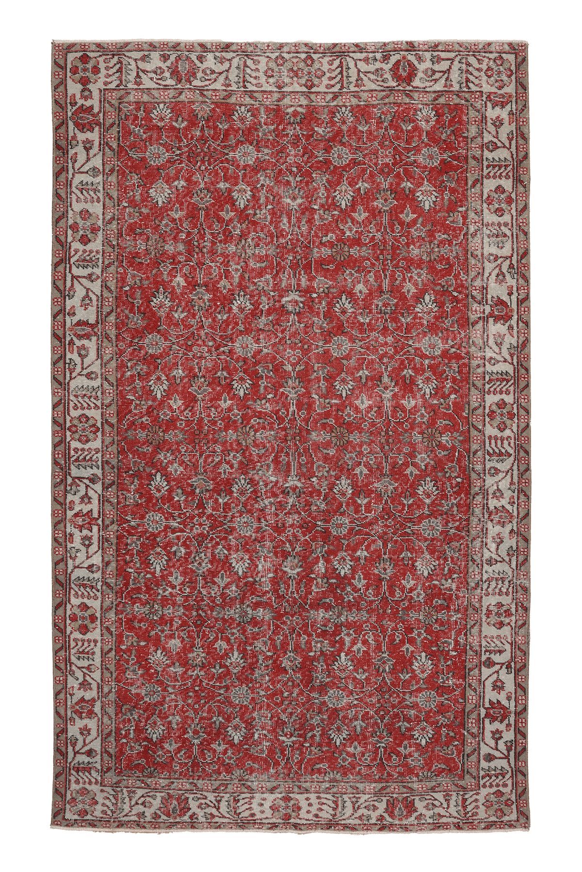 Vintage Isparta Turkish Area Rug 5x9 ft — Red & Beige Floral (No. 53892)