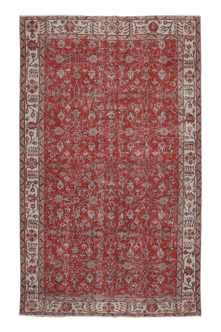 Vintage Isparta Turkish Area Rug 5x9 ft — Red & Beige Floral (No. 53892)