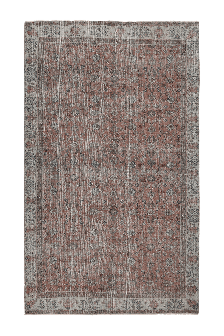 Vintage Isparta Turkish Area Rug 4x8 ft — Pink & Gray Floral